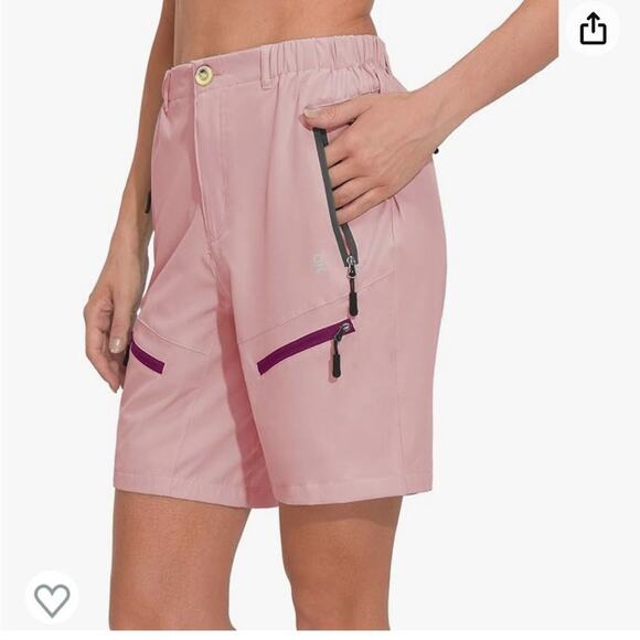 Women's 9 Inch Inseam Quick Dry Stretch Lightweight Cargo Shorts Pink Small - Picture 1 of 11